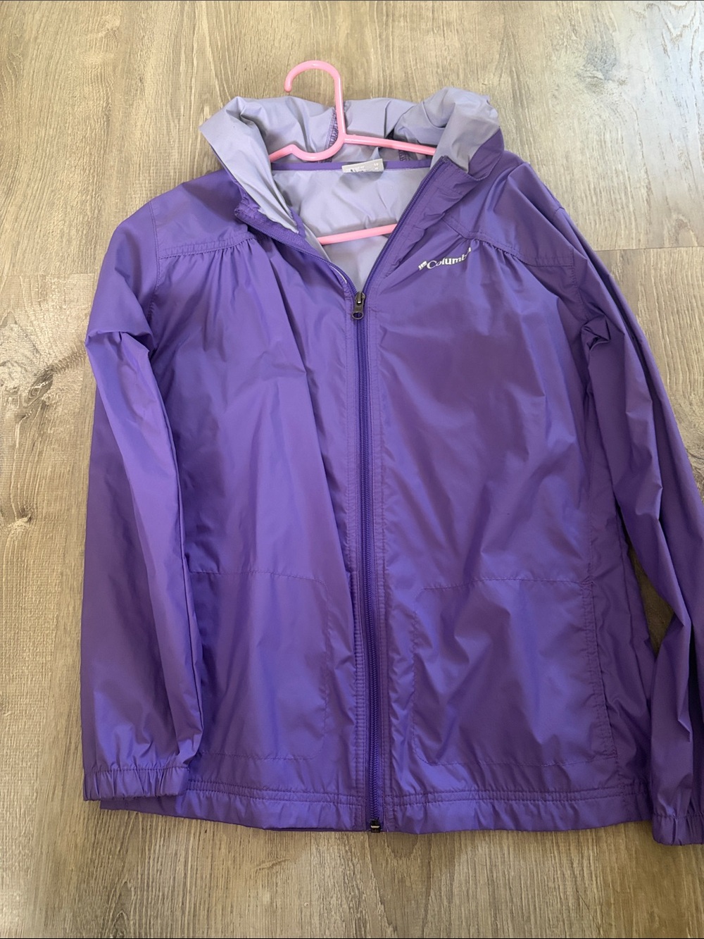 Columbia Purple Packable Hooded Windbreaker